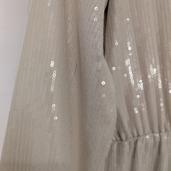 Elegant Champagne Sequin Midi Dress Long Sleeve Premium Style - Picture 12 of 13